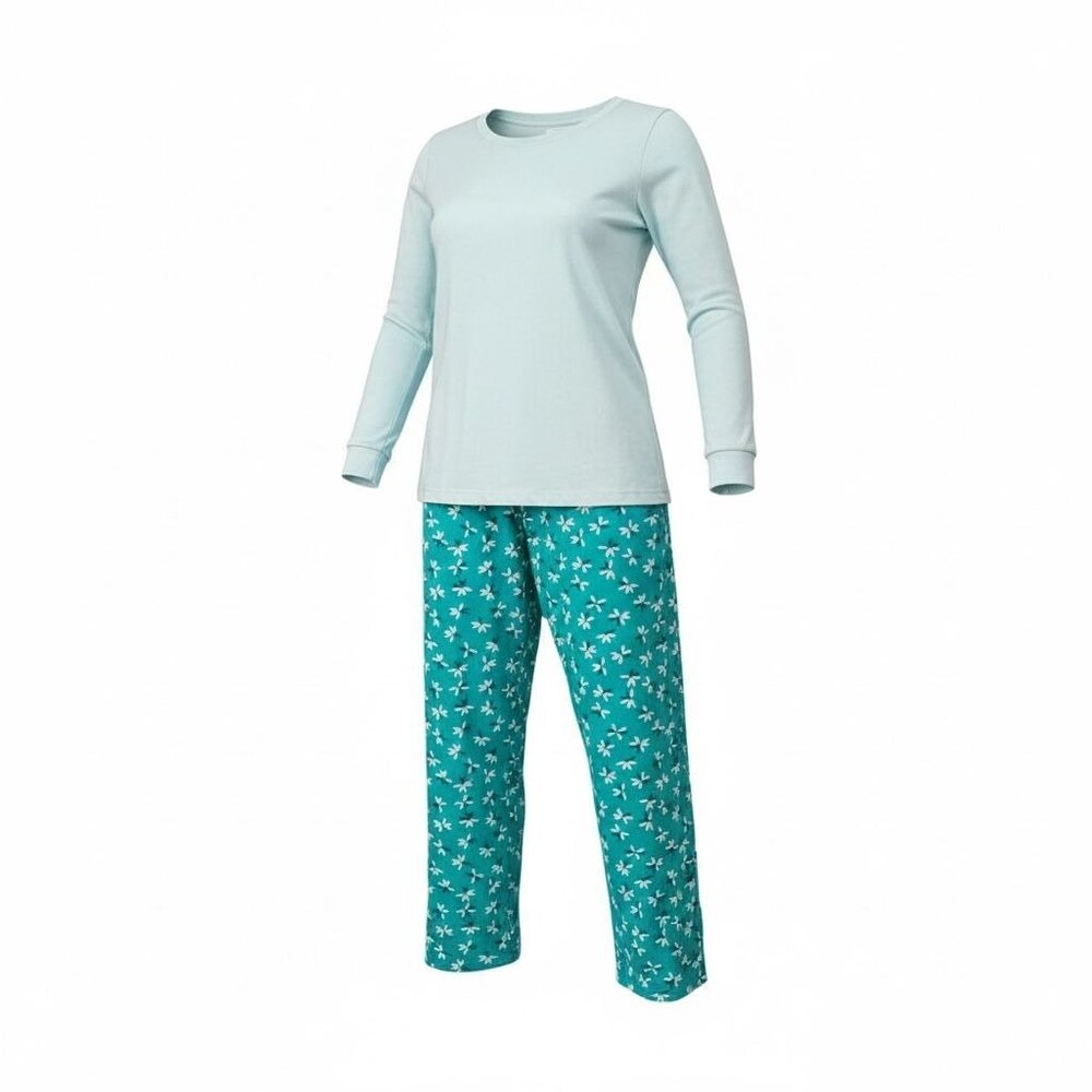 Sonoma Womens Small Pajama Set Mint Green Top & Teal‎ Floral Fleece Pants